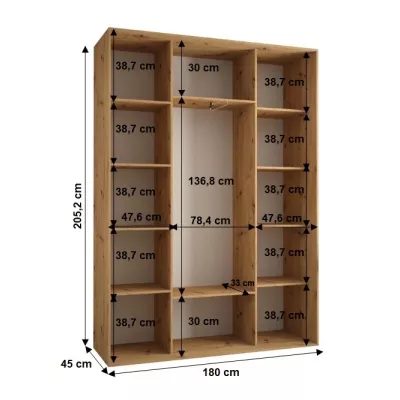 Šatní skříň YVONA 1 - 180/45 cm, černá / zlatá