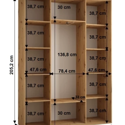 Šatní skříň YVONA 1 - 180/45 cm, černá / bílá / zlatá