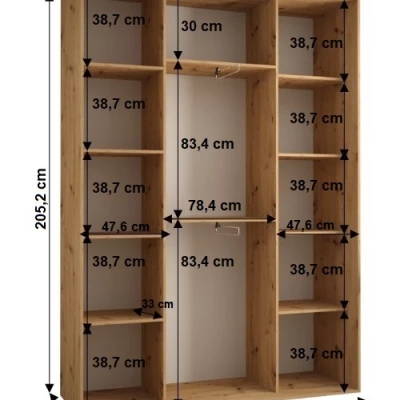 Šatní skříň YVONA 1 - 180/45 cm, černá / bílá / stříbrná