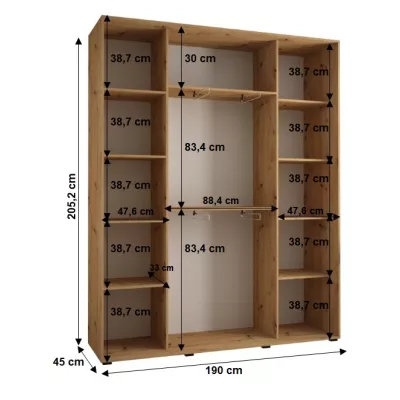 Šatní skříň YVONA 1 - 190/45 cm, dub artisan / bílá / černá