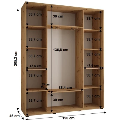 Šatní skříň YVONA 1 - 190/45 cm, dub artisan / bílá / černá