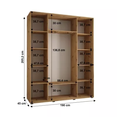 Šatní skříň YVONA 1 - 190/45 cm, černá / bílá / černá