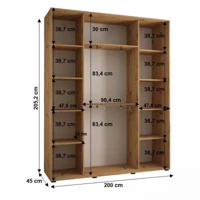 Šatní skříň YVONA 1 - 200/45 cm, dub artisan / bílá / černá