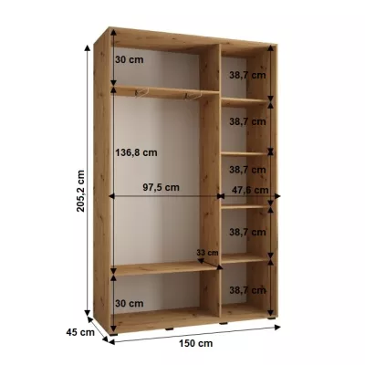 Šatní skříň YVONA 2 - 150/45 cm, bílá / stříbrná