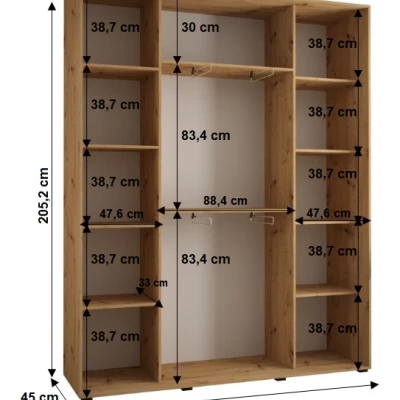 Šatní skříň YVONA 2 - 190/45 cm, dub artisan / stříbrná