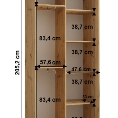 Šatní skříň YVONA 3 - 110/45 cm, dub artisan / černá