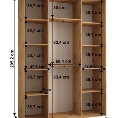 Šatní skříň YVONA 13 - 170/45 cm, dub artisan / černá