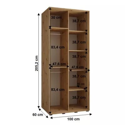 Šatní skříň YVONA 1 - 100/60 cm, černá / zlatá