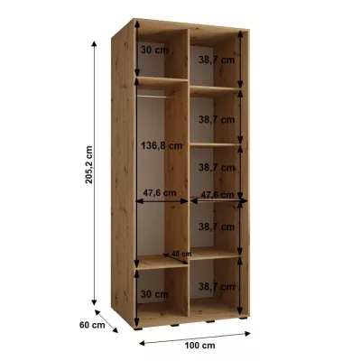 Šatní skříň YVONA 1 - 100/60 cm, černá / černá