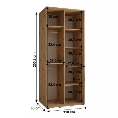 Šatní skříň YVONA 1 - 110/60 cm, černá / zlatá