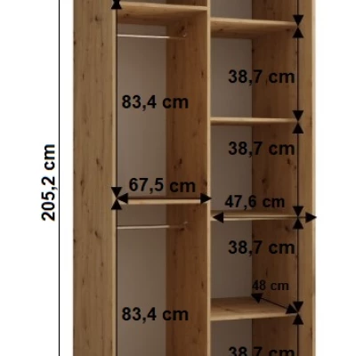 Šatní skříň YVONA 1 - 120/60 cm, dub artisan / černá / stříbrná