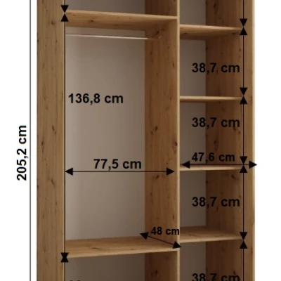 Šatní skříň YVONA 1 - 130/60 cm, dub artisan / bílá / černá