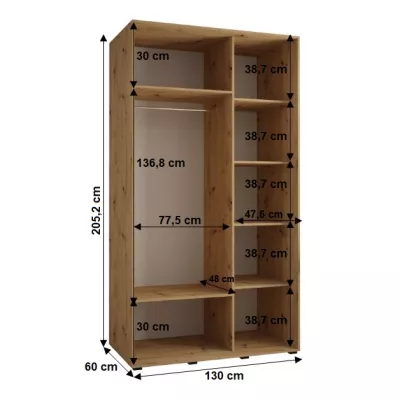 Šatní skříň YVONA 1 - 130/60 cm, černá / zlatá