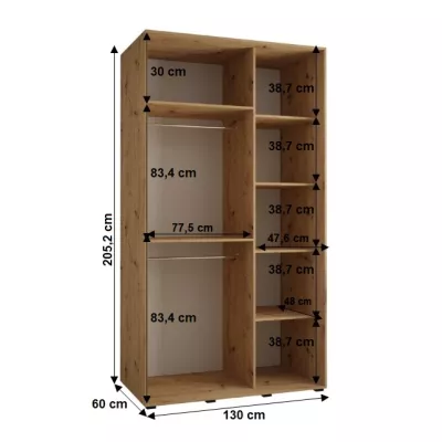 Šatní skříň YVONA 1 - 130/60 cm, černá / zlatá