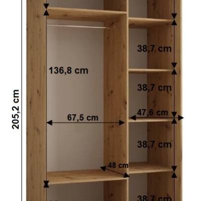 Šatní skříň YVONA 1 - 140/60 cm, dub artisan / stříbrná