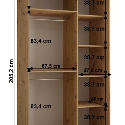 Šatní skříň YVONA 1 - 140/60 cm, dub artisan / stříbrná