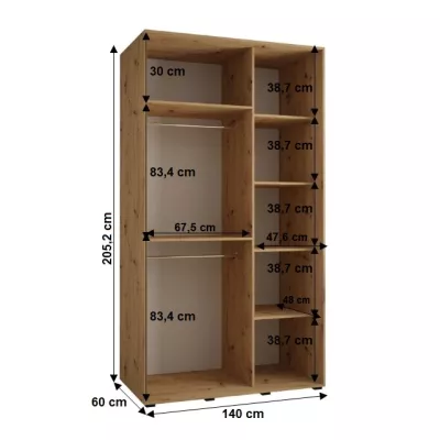 Šatní skříň YVONA 1 - 140/60 cm, černá / bílá / stříbrná