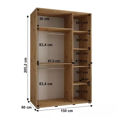 Šatní skříň YVONA 1 - 150/60 cm, dub artisan / stříbrná