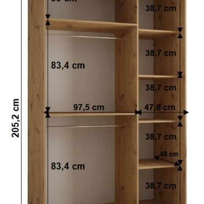 Šatní skříň YVONA 1 - 150/60 cm, dub artisan / černá / černá