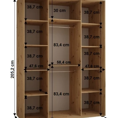 Šatní skříň YVONA 1 - 160/60 cm, dub artisan / černá / černá