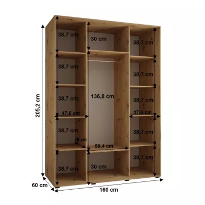 Šatní skříň YVONA 1 - 160/60 cm, černá / zlatá