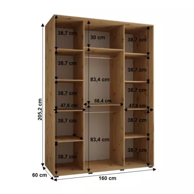 Šatní skříň YVONA 1 - 160/60 cm, černá / bílá / stříbrná