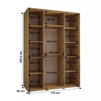 Šatní skříň YVONA 1 - 170/60 cm, dub artisan / černá / černá