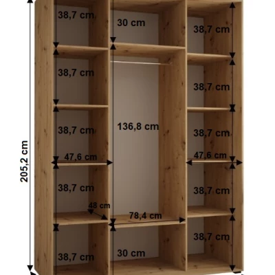 Šatní skříň YVONA 1 - 180/60 cm, černá / bílá / zlatá