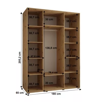 Šatní skříň YVONA 1 - 180/60 cm, černá / bílá / zlatá