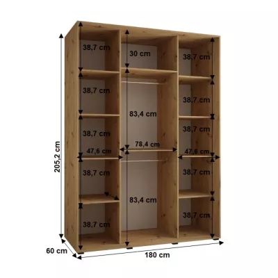 Šatní skříň YVONA 1 - 180/60 cm, černá / bílá / zlatá