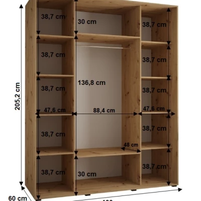 Šatní skříň YVONA 1 - 190/60 cm, dub artisan / stříbrná