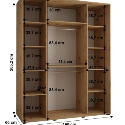 Šatní skříň YVONA 1 - 190/60 cm, dub artisan / stříbrná