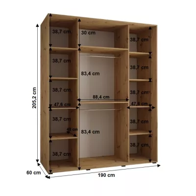 Šatní skříň YVONA 1 - 190/60 cm, dub artisan / stříbrná