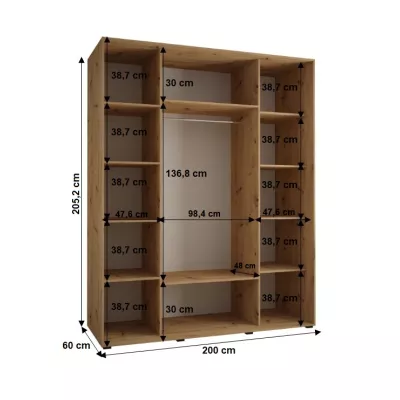 Šatní skříň YVONA 1 - 200/60 cm, černá / zlatá