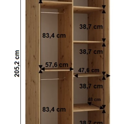 Šatní skříň YVONA 2 - 110/60 cm, dub artisan / černá