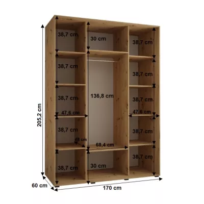 Šatní skříň YVONA 2 - 170/60 cm, černá / stříbrná