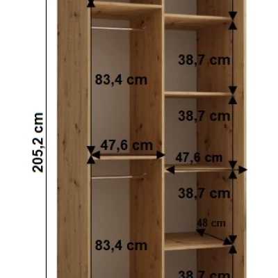 Šatní skříň YVONA 3 - 100/60 cm, dub artisan / stříbrná