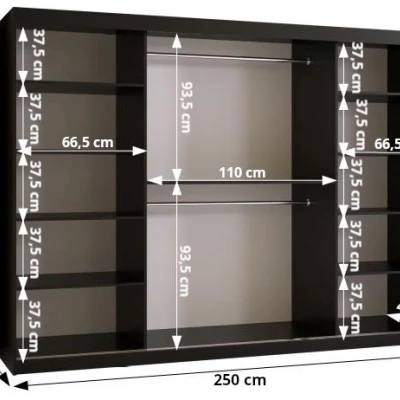 Šatní skříň SHERYL 3 - 250 cm, černá / černá