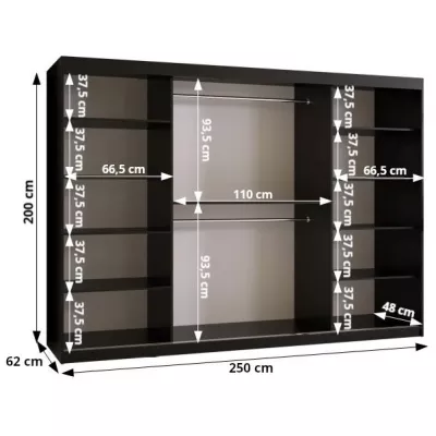 Šatní skříň SHERYL 3 - 250 cm, černá / černá