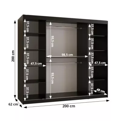 Šatní skříň JESIKA PREMIUM - 200 cm, černá / zlatá