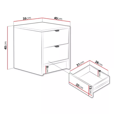 Stolek k posteli se šuplíky TABORO - bílý