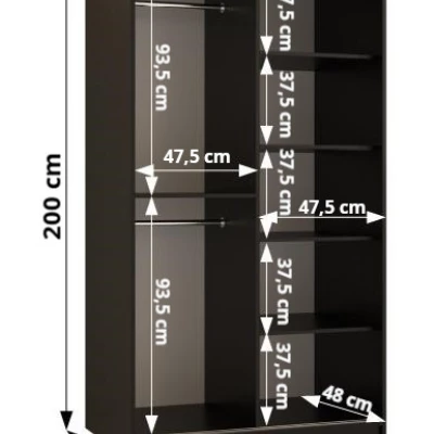 Šatní skříň TIMEA 3 PREMIUM - 100 cm, černá / dub wotan