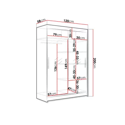 Úzká zrcadlová šatní skříň 120 cm GASPARA 7 - bílá