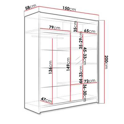 Zrcadlová šatní skříň 150 cm PIRITU 3 - černá