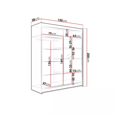 Zrcadlová šatní skříň 150 cm PIRITU 3 - černá