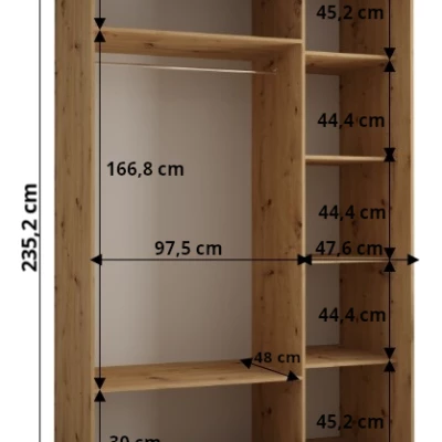 Šatní skříň FIDELIA 2 - 150/60 cm, černá / dub artisan / černá