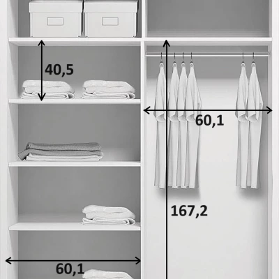 Šatní skříň 125/215 JESICCA se zrcadlem - bílá