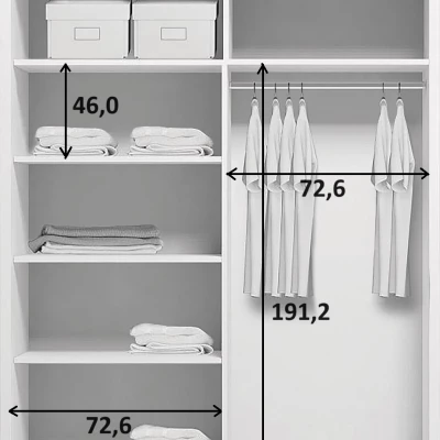 Šatní skříň 150/245 JESICCA se zrcadlem - bílá