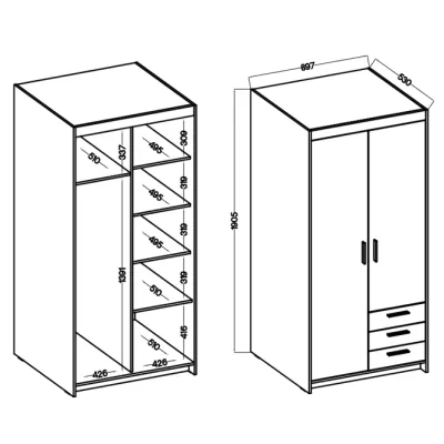 Dvoudveřová skříň 90 PILINA se šuplíky - dub lefkas