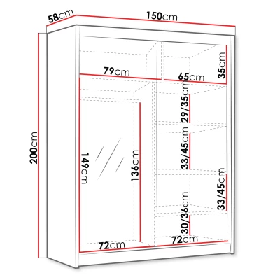 Vysoká šatní skříň 150 cm se zrcadlem TENAHA - černá / bílá